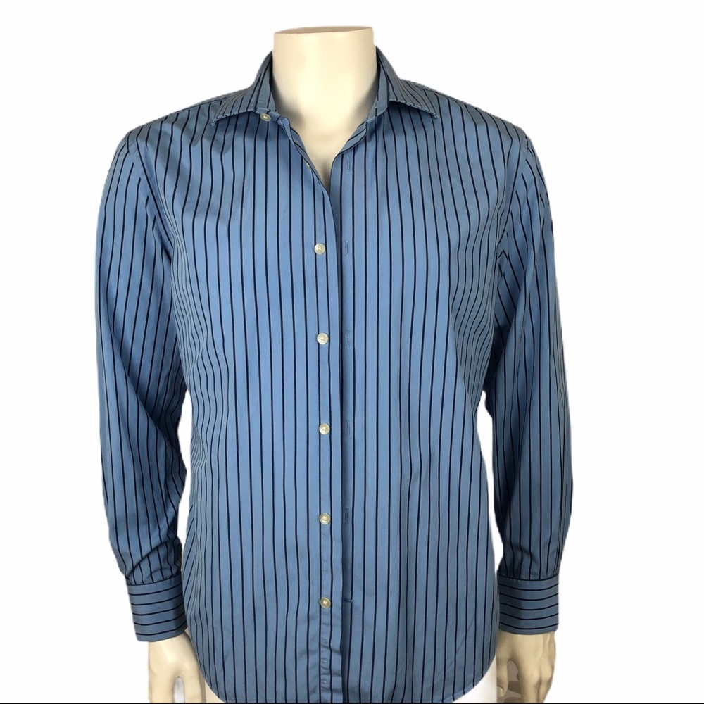 Express Design Studio Men’s Dress Shirt Blue Stripe Classic Fit Size M 15-15.5